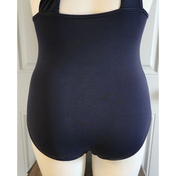 Michael Kors Women's Deep V Neck Criss-Cross Back One Piece Swimsuit Blue Sz 12 - Picture 8 of 12